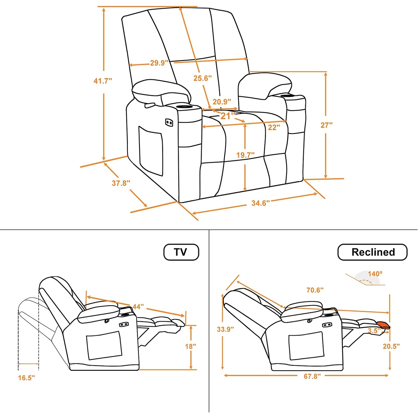 Standard recliner online chair dimensions